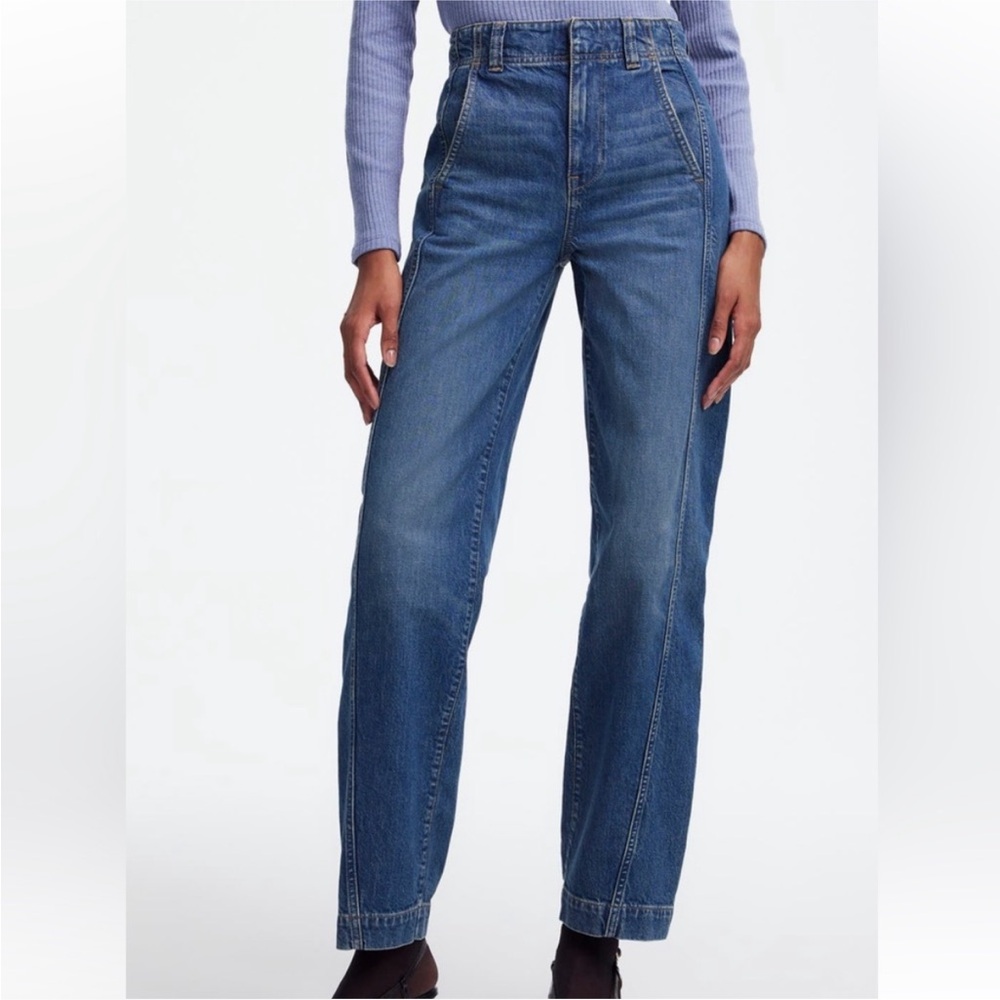 Madewell Barrel Leg Trouser Jeans Classic Blue Denim Wide Leg Modern Size 33